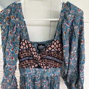 Boho floral twist front long sleeve maxi dress